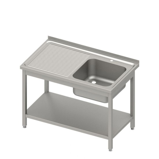 Table with a single-chamber sink with a shelf