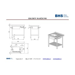 Table with sink and shelf with built-in waste space 900 mm