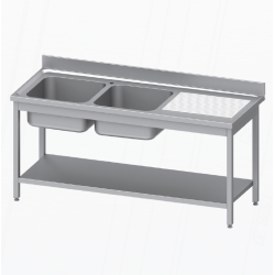 Table with a double-chamber sinks with a shelf 1400x600 mm