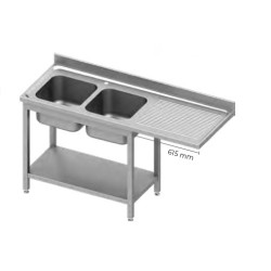 Easily assembled work table with 2 sinks , shelf and space for dishwasher or refrigerator 1600