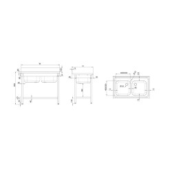 Table with a double-chamber sinks with a shelf 1000x600 mm