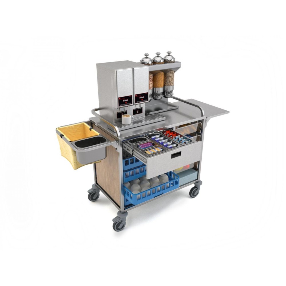 BREAKFAST DISTRIBUTION TROLLEY FOR IN-ROOM TRAYS PREPARATION A-CARE