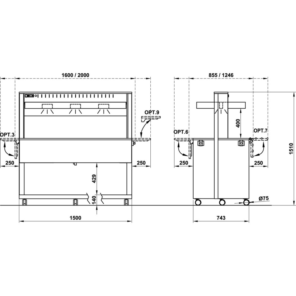 Bain-marie heating  with heating halogen lamps ATHENA 4BM HALO