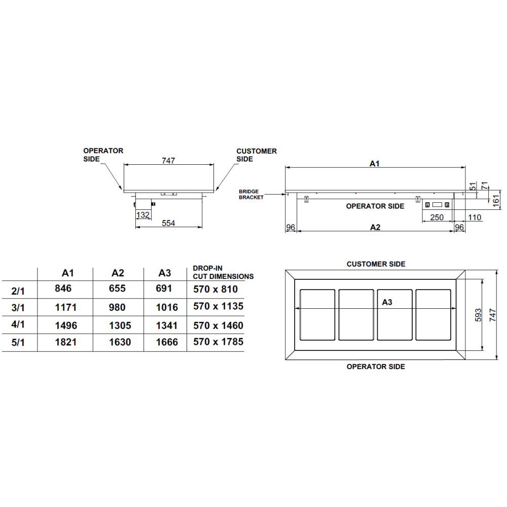 Heated Countertop   DROP-IN-5PC 1821 mm