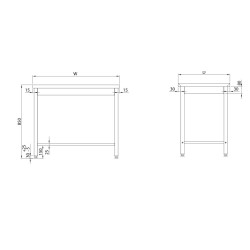 Stainless steel central table without shelf 800