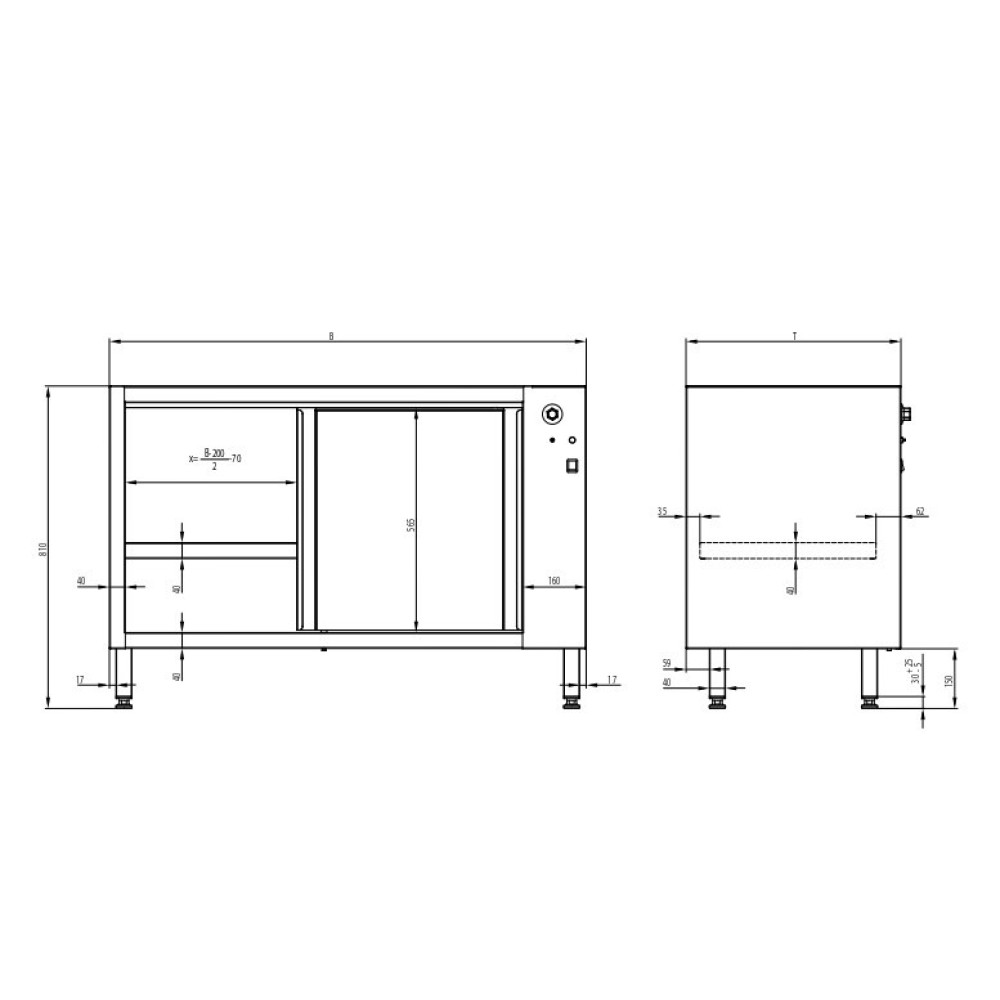 HLükanduksega sooja kapiga laudeated cupboard H-810 mm