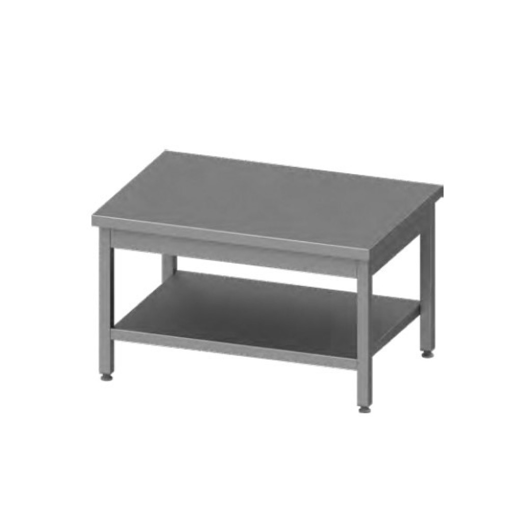 Low stainless steel central table with shelf 2000