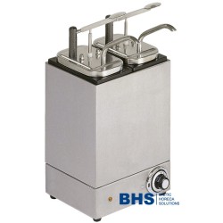 Heated sauce dispenser with 2 pumps