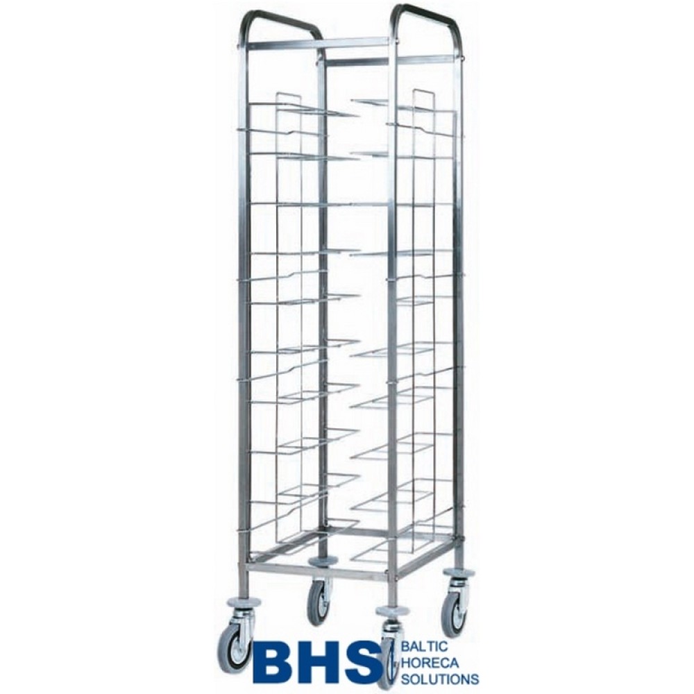 Universal trolley for 10 trays with stainless side panels