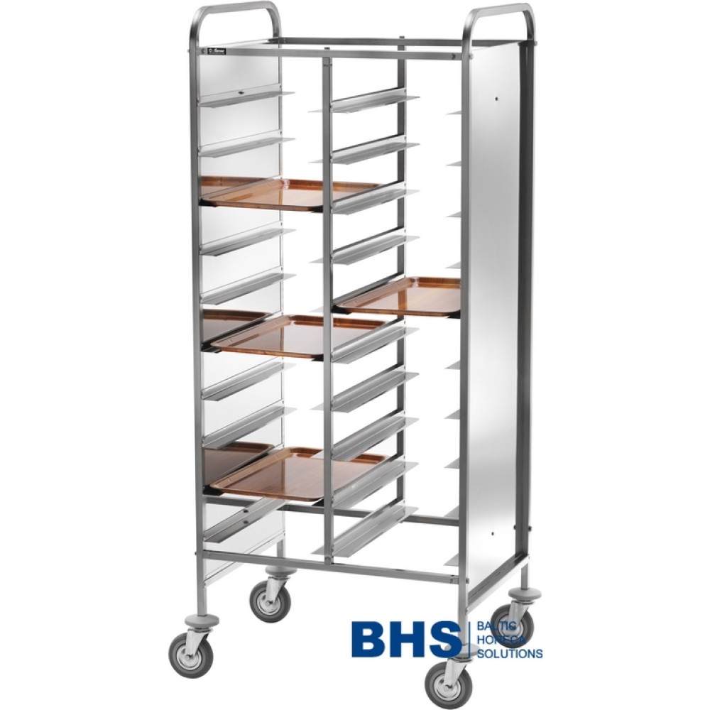 Trolley for 30 trays with stainless side panels