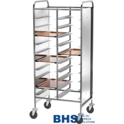 Reinforced trolley for 20 trays with stainless side panels