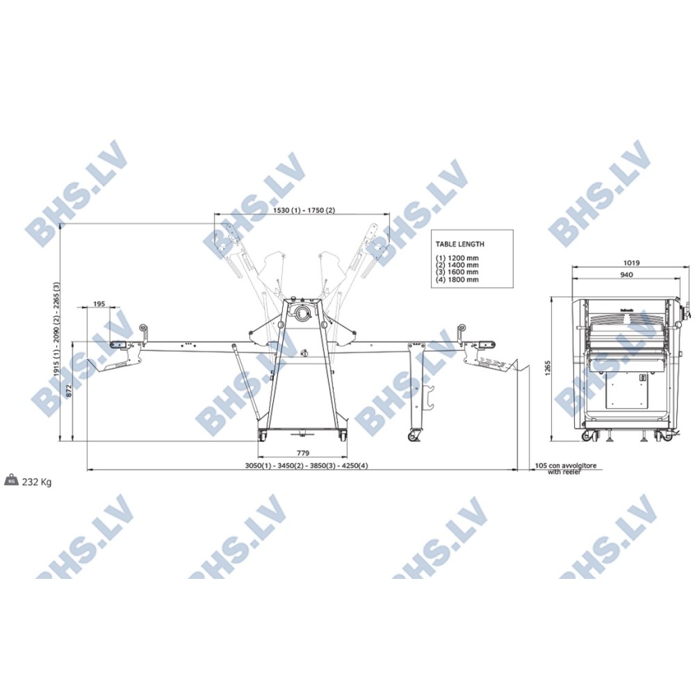 Manual dough sheeter R65/12I with inverter