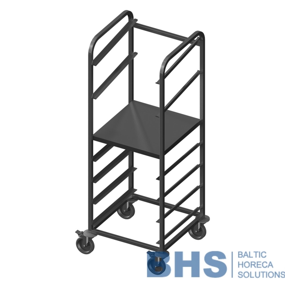 Trolley for dish baskets 500x500 with shelf