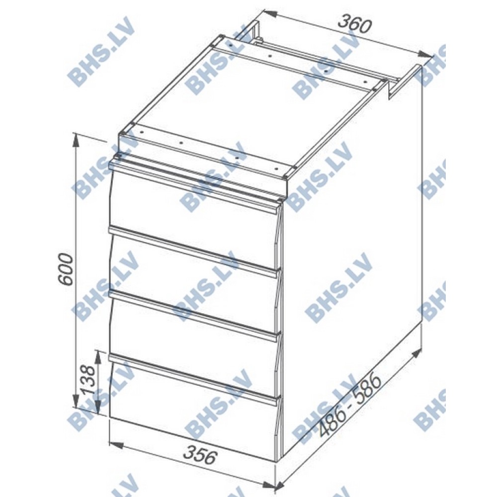 Quadruple drawer block with closed back for GN 1/1 container