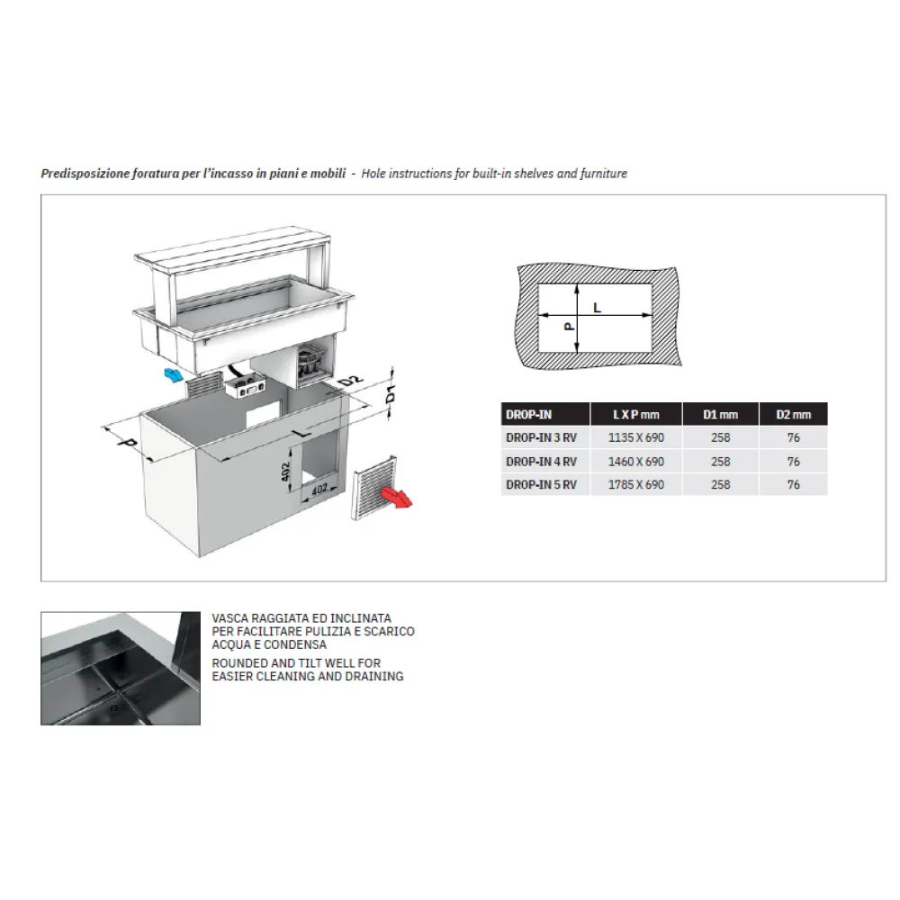 Profesionālais aukstais marmīts ar ventilatoru DROP-IN-3RV
