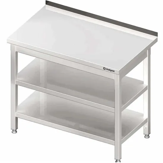 Easy-to-assemble table with 2 shelves