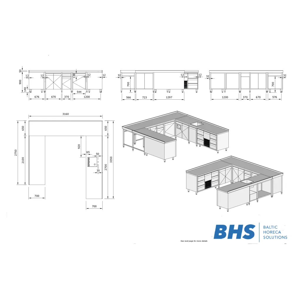 U-kujuline baarilaud 3350x3360x900 mm