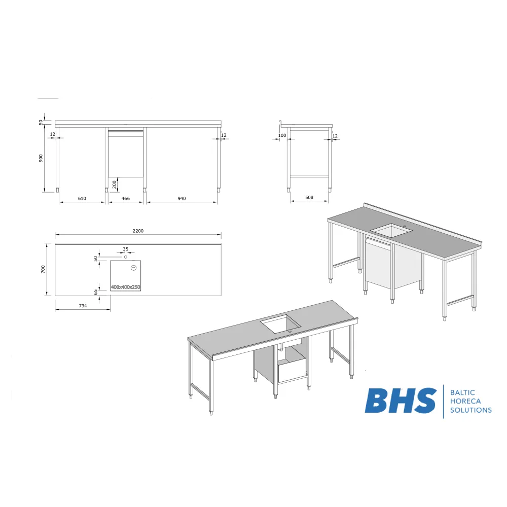 Roostevabast terasest laud valamuga 2200x700x900 mm