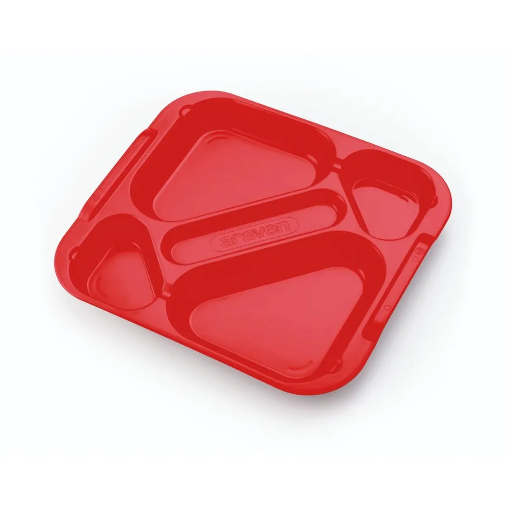 Versatile Red Polypropylene 5-Compartment Serving Tray