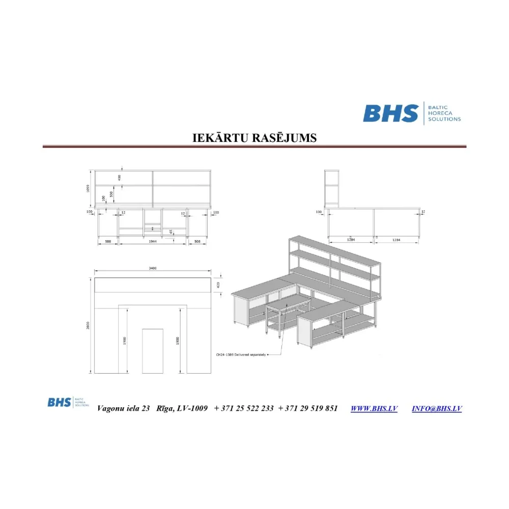 Nerūsējošā tērauda U formas galds ar plauktu