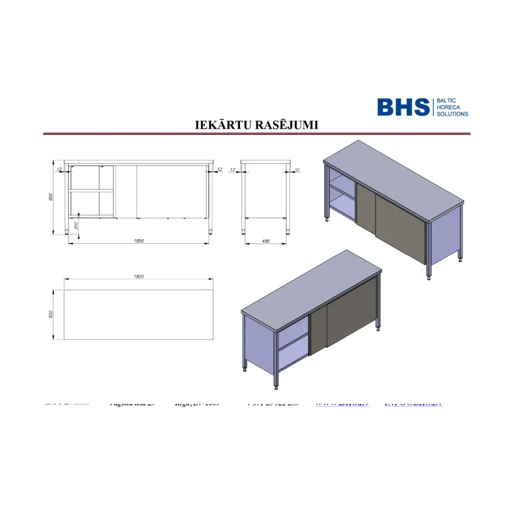 Modernais virtuves galds ar bīdāmām durvīm un plauktiem