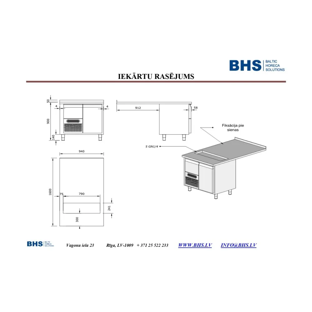 Galds-ledusskapis ar pagarinātu darba virsmu 5 GN 1/4