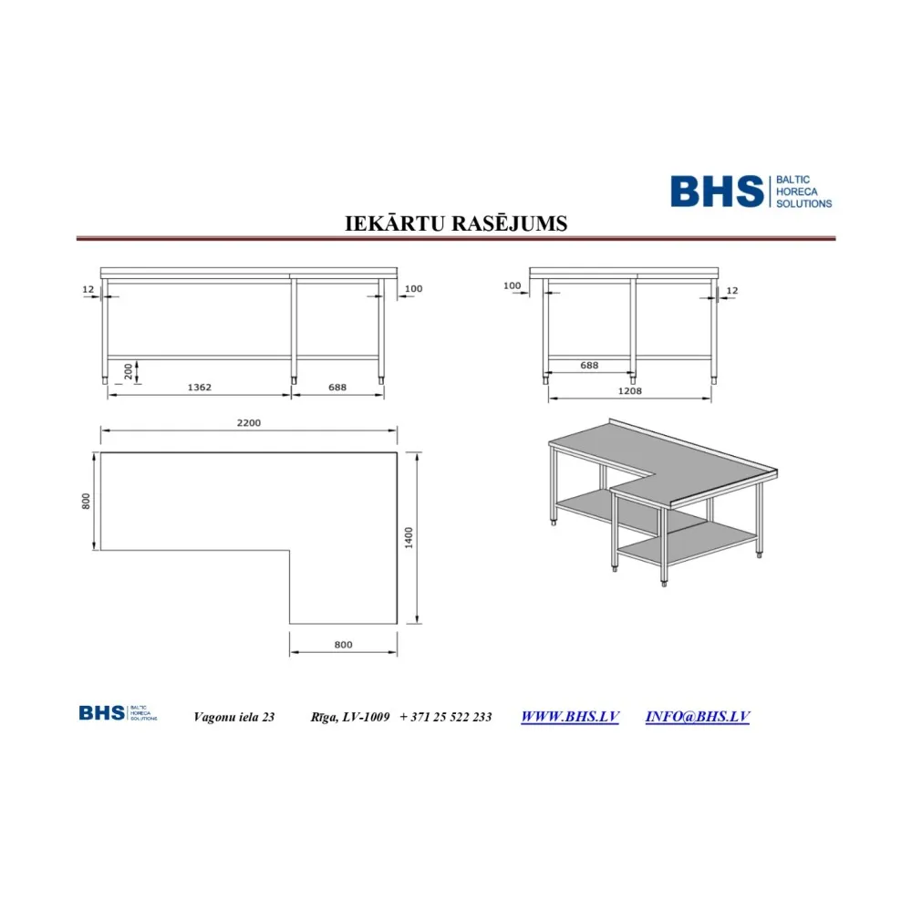 Stūra galds ar plauktu customizētām virtuvēm