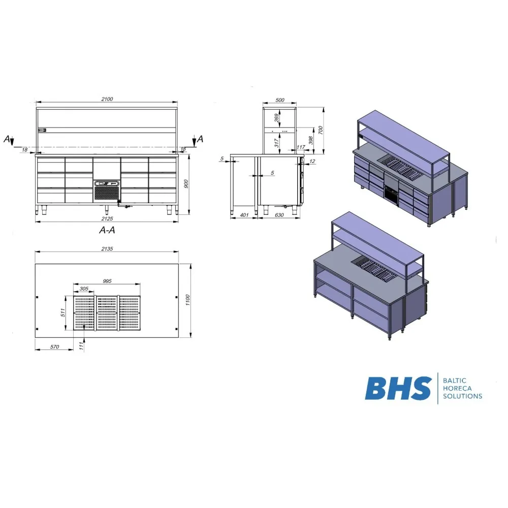 Servēšanas galds ar integrētu ledusskapi un auksto marmītu