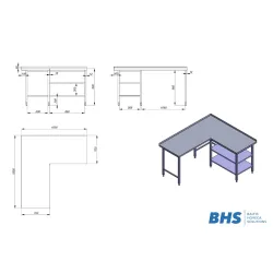 N/t stūra darba galds ar plauktiem  NN67