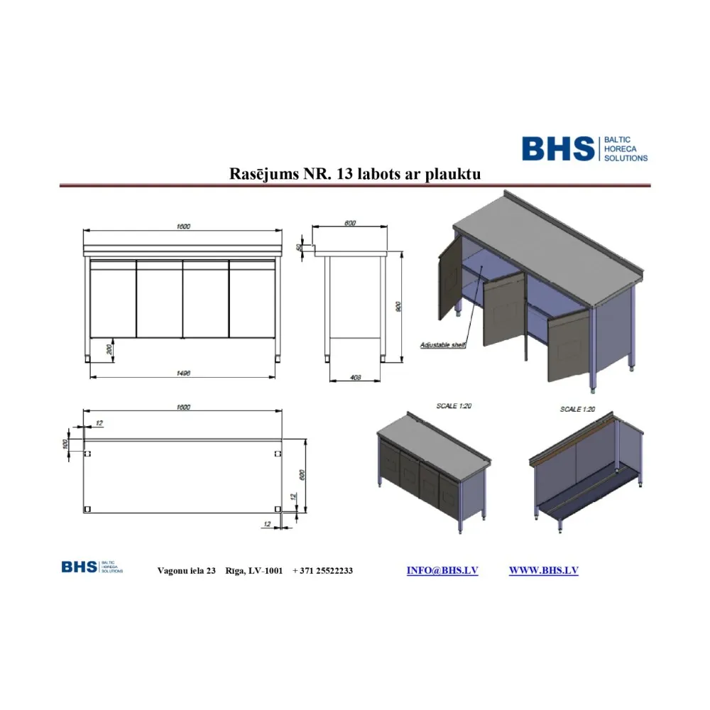 Nerūsējošā tērauda galds ar veramām durvīm NN55