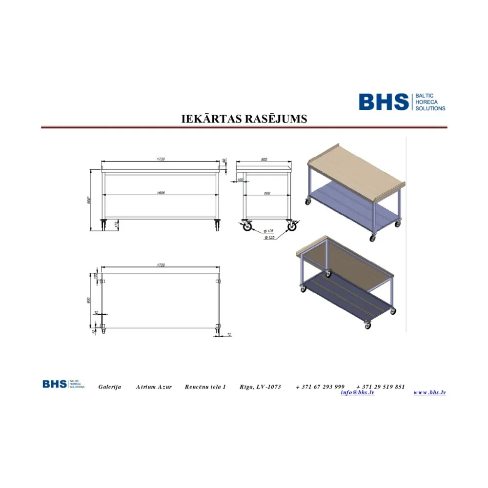 Mūsdienīgs Galds ar Plauktu uz Riteņiem NN49