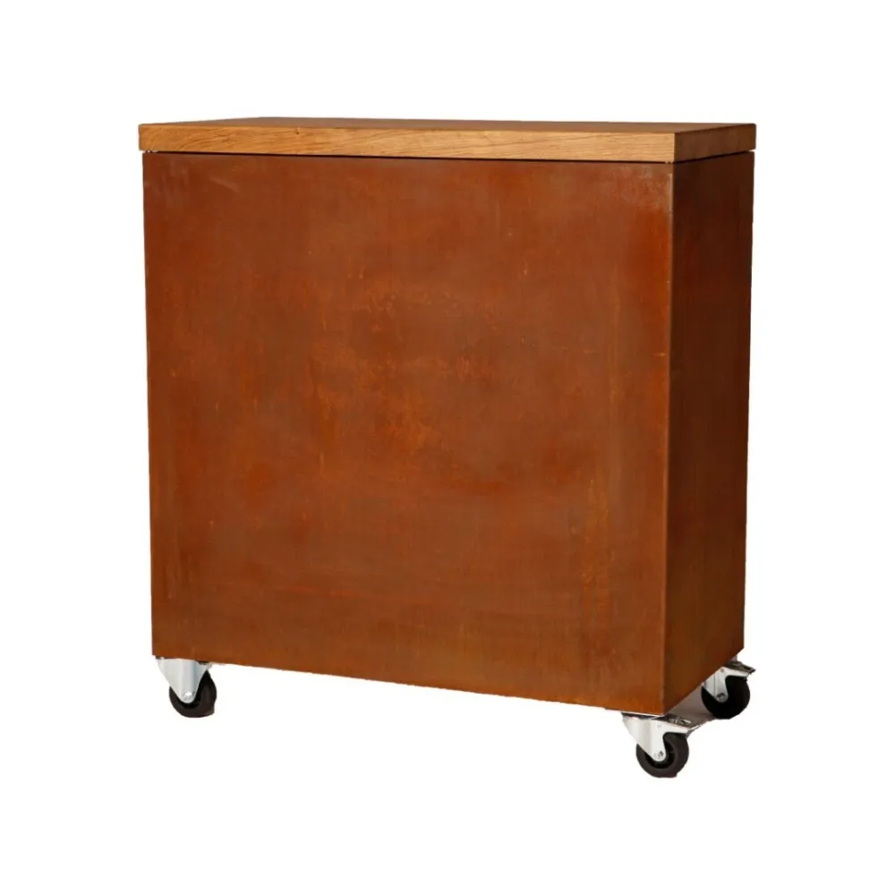 Corten Mobile Work Table with Open Storage