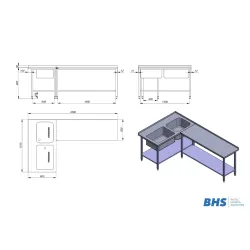 N/t stūra  galds ar 2 izlietnem un plauktu  NN86