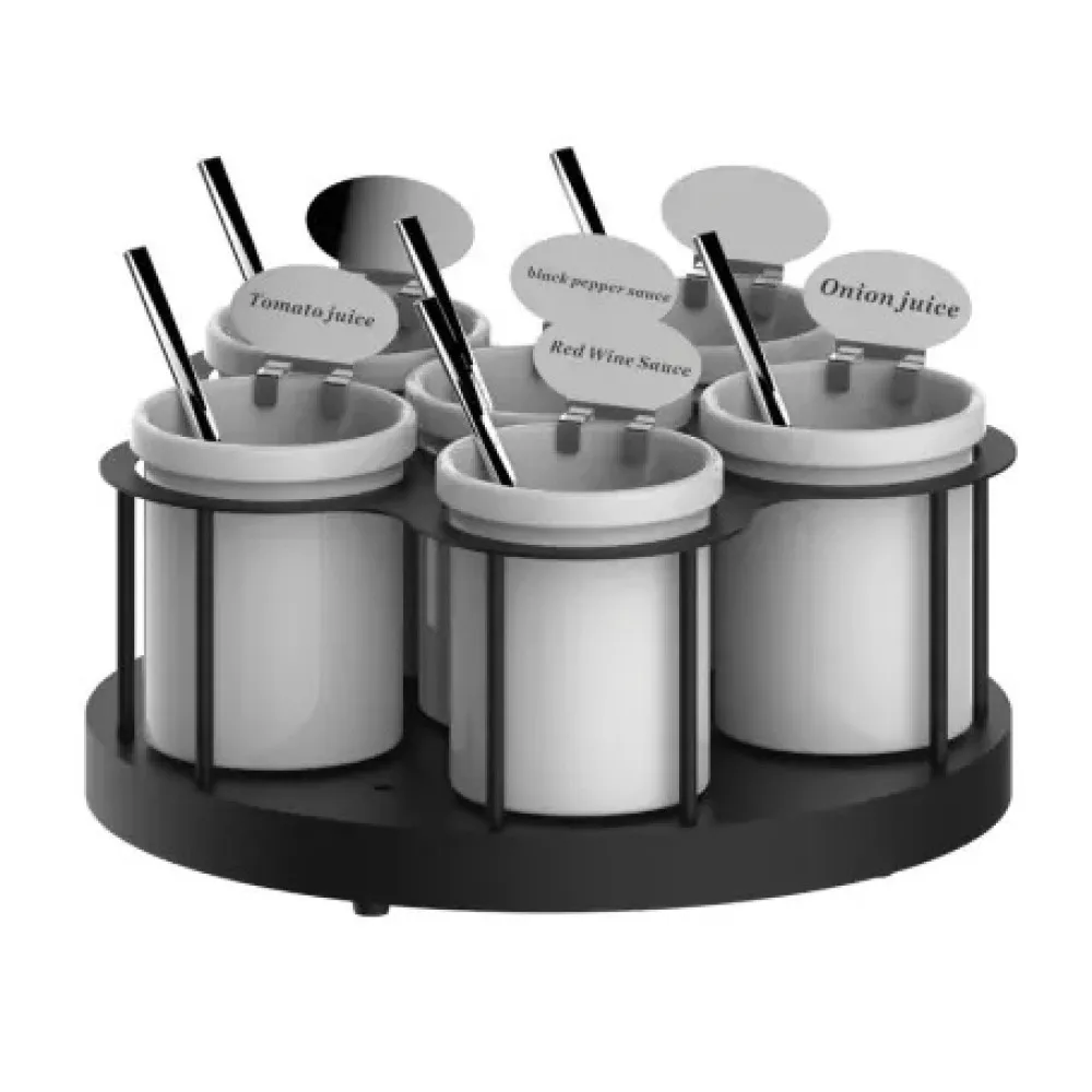 Besisukantis padažo stovas su indeliais