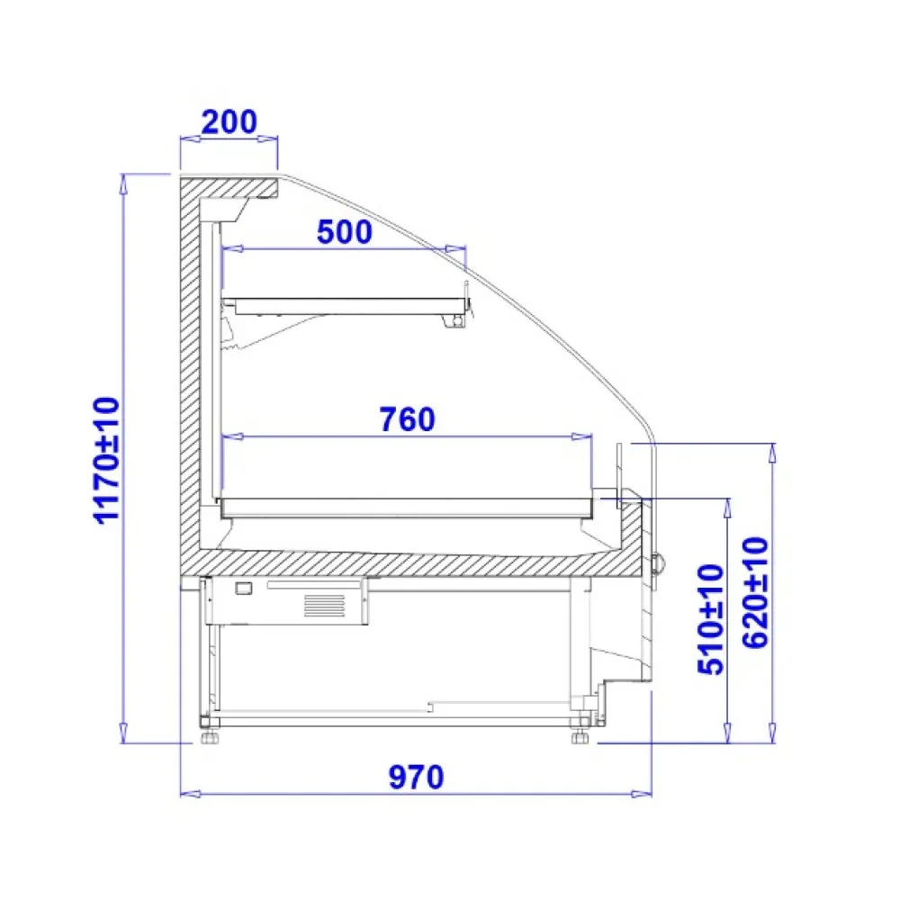 Karšta vitrinos PROXIMA SLIM HOT OPEN 1.25