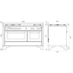 Ahjuga pliit Ilve Majestic M15FSDNE3 150cm 5 põletit + 1 pikendatud keeduala + topelt grillimisala