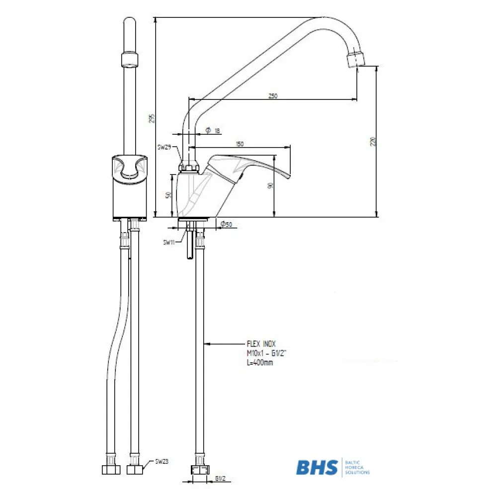 Кухонный смеситель C 18x250