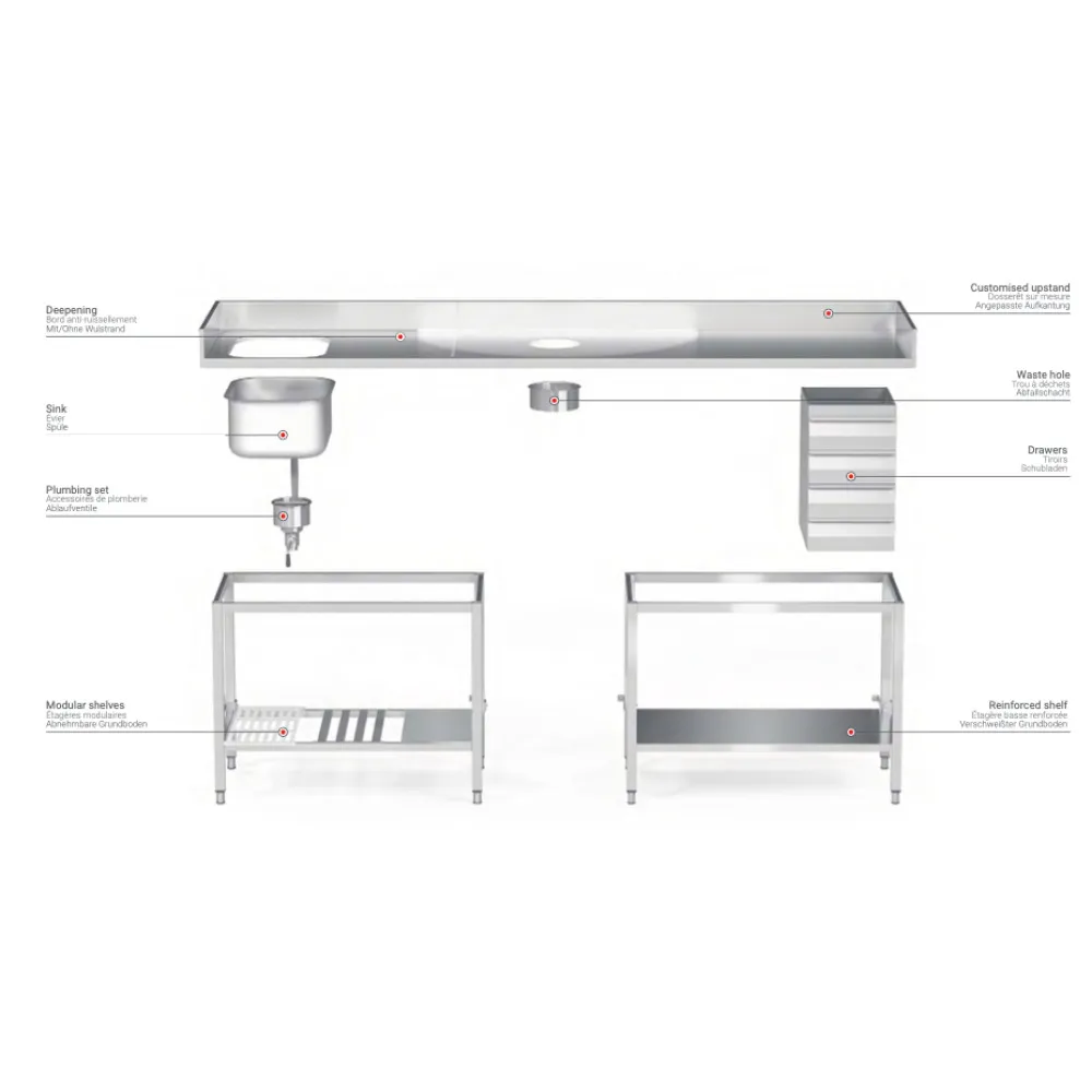 Металлический рабочий стол с двумя полками