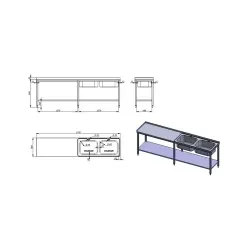 Virtuves galds ar trīm izlietnēm