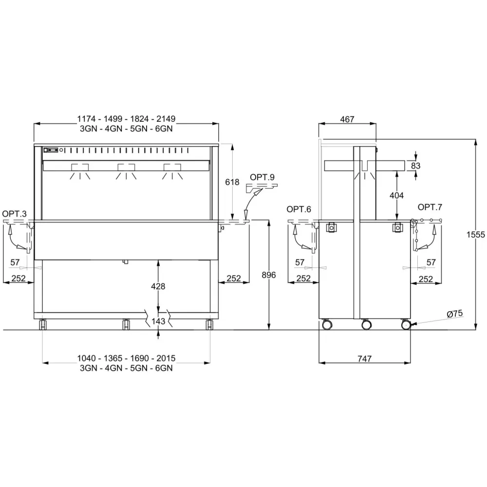 Горячий буфет ATHENA с галогеновыми лампами