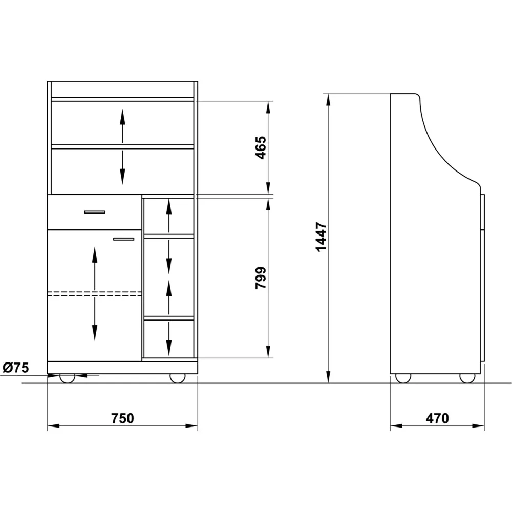 Viesmīļu Servēšanas Stacija uz Riteņiem Perseo 75