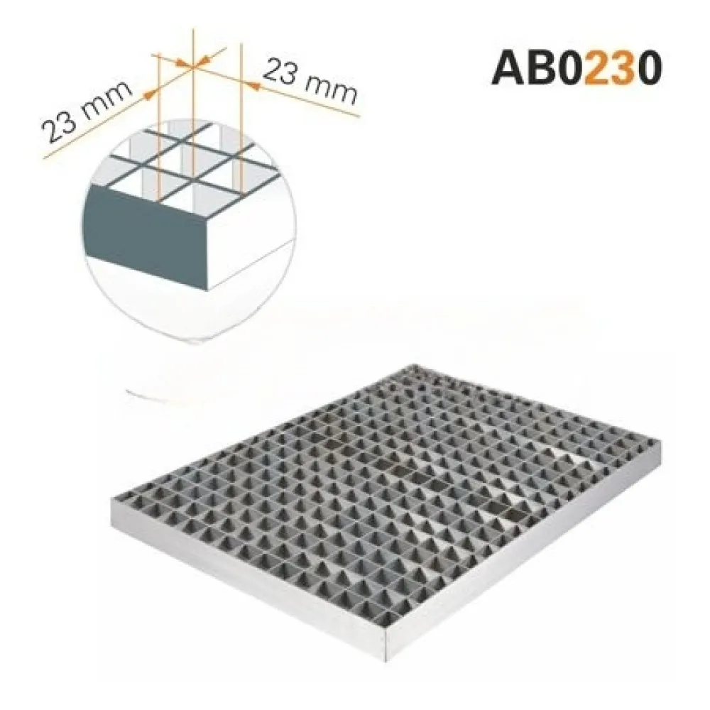 Nerūdijančio plieno grindų drenažo grotelės 23x23 mm