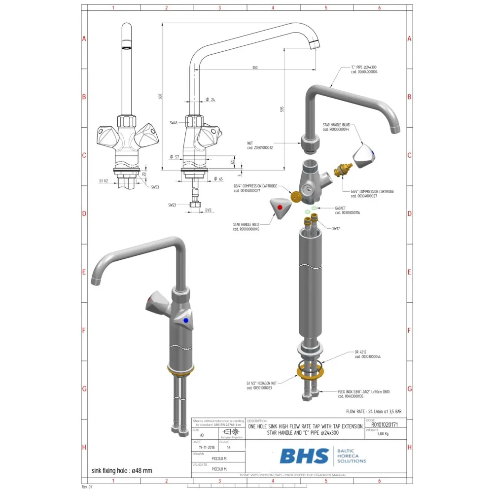 Robinet de cuisine haute débit à un trou ATENA