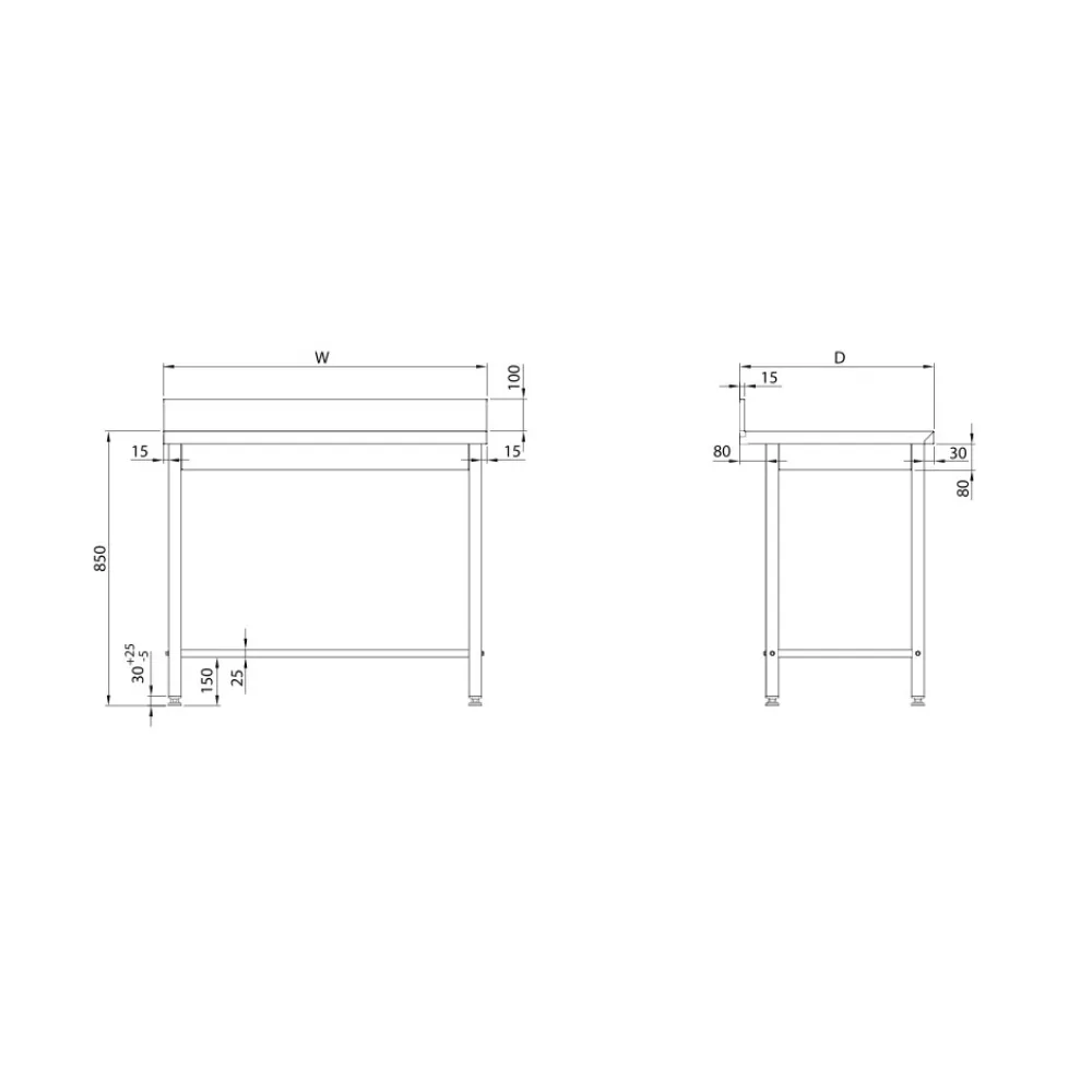 Metalinis stalas be lentynos 600