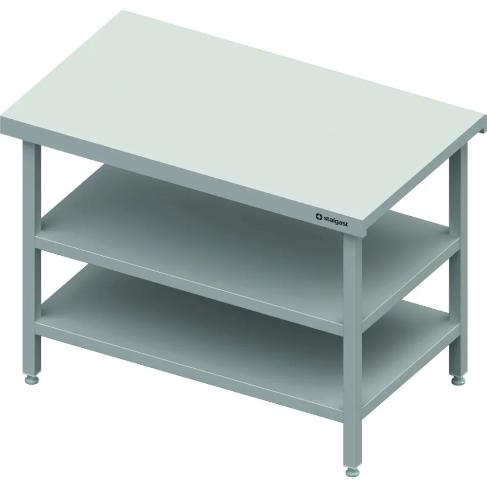 Comptoir neutre en acier avec deux étagères pratiques