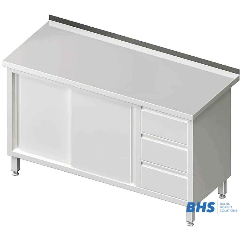 Table de travail spacieuse avec 3 tiroirs et 2 portes coulissantes