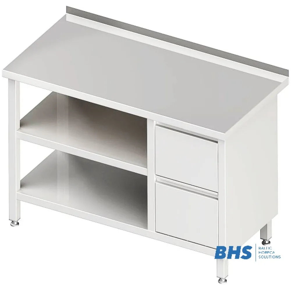 Modernus darbo stalas su stalčiais ir dviejomis lentynomis