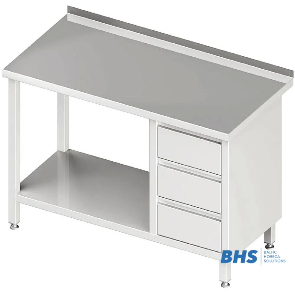 Table de travail moderne avec trois tiroirs et étagère