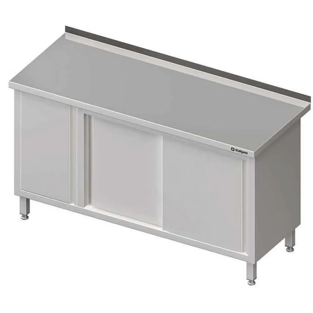 Modern Steel Work Table with Dual Sliding Doors and Hinged Compartment