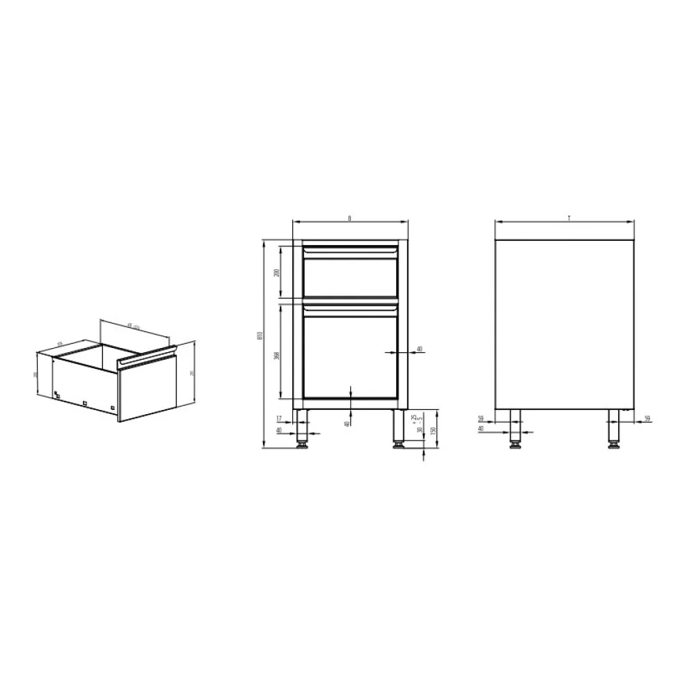 Металлический шкаф с двумя ящиками H-810 мм